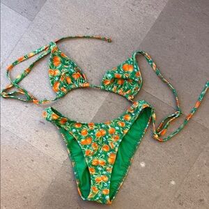 Green and Orange Floral Bikini Set